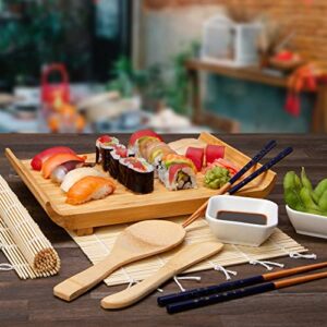 Noble Nest Sushi Making Kit for Beginners | Sushi Maker Kitchen Accessories Set Included Bamboo Sushi Rolling Mat, Chopsticks, Dipping Plates, Ladle, Serving Tray, Sushi Knife & Roller