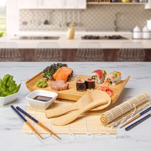 Noble Nest Sushi Making Kit for Beginners | Sushi Maker Kitchen Accessories Set Included Bamboo Sushi Rolling Mat, Chopsticks, Dipping Plates, Ladle, Serving Tray, Sushi Knife & Roller