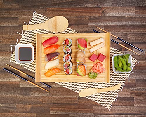 Noble Nest Sushi Making Kit for Beginners | Sushi Maker Kitchen Accessories Set Included Bamboo Sushi Rolling Mat, Chopsticks, Dipping Plates, Ladle, Serving Tray, Sushi Knife & Roller