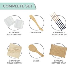 Noble Nest Sushi Making Kit for Beginners | Sushi Maker Kitchen Accessories Set Included Bamboo Sushi Rolling Mat, Chopsticks, Dipping Plates, Ladle, Serving Tray, Sushi Knife & Roller