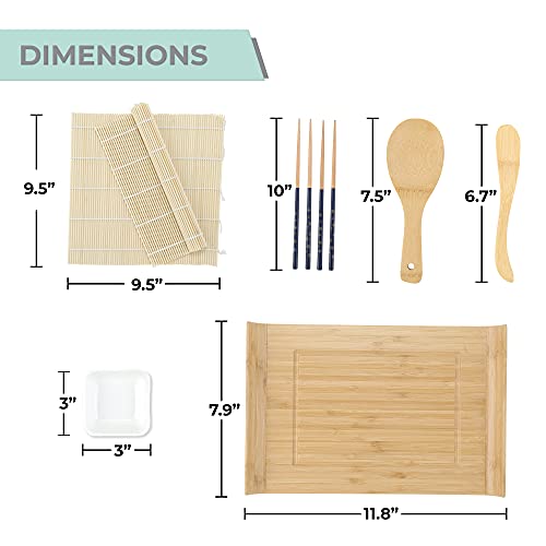 Noble Nest Sushi Making Kit for Beginners | Sushi Maker Kitchen Accessories Set Included Bamboo Sushi Rolling Mat, Chopsticks, Dipping Plates, Ladle, Serving Tray, Sushi Knife & Roller