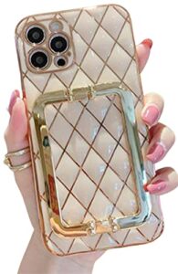 for iphone 12 pro max cute case for women,luxury glitter sparkle plating tpu rugged shockproof bumper,bling soft rubber metal buckle kickstand hand holder girly phone case for iphone 12 promax pink