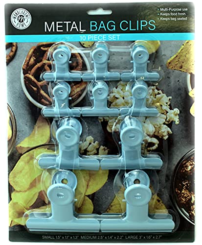 10 Pack Large Chip Bag Clips - Assorted Sizes Food Bag Clips Metal Heavy Seal Grip Lt Blue