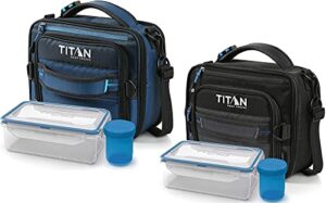 arctic zone titan expandable lunch pack and container set with ice walls, 2 pack - black and blue
