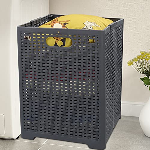 Idomy 2-Pack 42 L Plastic Folding Laundry Hampers, Collapsible Laundry Basket, Gray