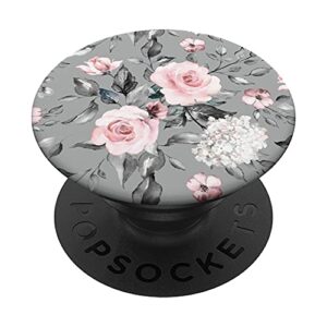 purple pink flowers purple floral and gray leaves pattern popsockets swappable popgrip
