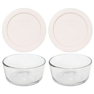 pyrex (2 7200 glass dishes & (2) 7200-pc nouveau pink lids