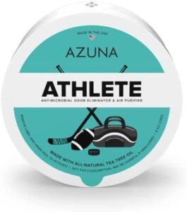 azuna all-natural odor remover gel, large gym bag | air purifier with tea tree oil | plant-based & long lasting | for smoke, pet odor & strong odors | athlete, 8 oz.