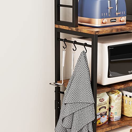 Amosic Industrial Kitchen Baker’s Rack, Multiuse 7-Tier Metal Kitchen Bakers Rack, 6 S-Hooks, Floor Standing Spice Rack Organizer Workstation, for Microwave, Spice Jars, Pots and Pans, Rustic Brown