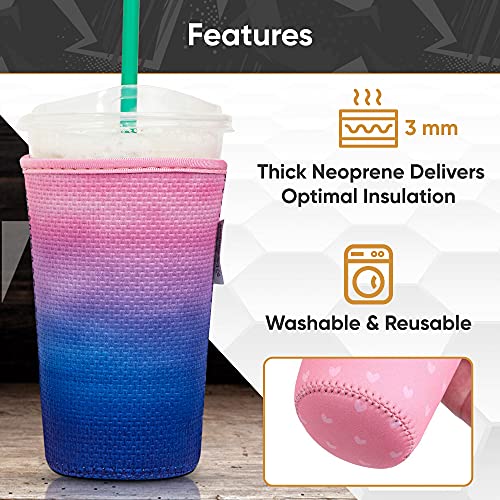 Baxendale Iced Coffee Sleeve for Large Sized Cups Neoprene Iced Coffee Sleeve (2 PK Large 32oz, Hippie)