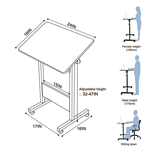 KOUPA Adjustable Height Standing Desk, Writable Tempered Glass Desktop with Eraser, 360° Flip, Wheels – Ideal for Small Spaces and Home Offices, 24 in, White(Adjustable Height: 32-47 in)