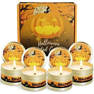 halloween decorations fall candles, 4 packs natural soy candles for home scented candles gift set halloween decor, halloween scented candles gift set for women, halloween decor halloween party favors