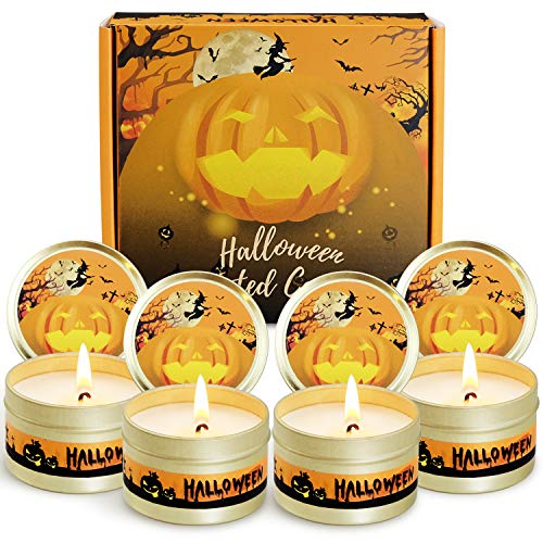 Halloween Decorations Fall Candles, 4 Packs Natural Soy Candles for Home Scented Candles Gift Set Halloween Decor, Halloween Scented Candles Gift Set for Women, Halloween Decor Halloween Party Favors