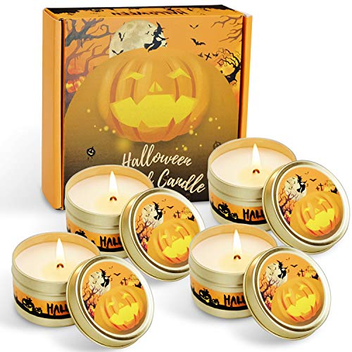 Halloween Decorations Fall Candles, 4 Packs Natural Soy Candles for Home Scented Candles Gift Set Halloween Decor, Halloween Scented Candles Gift Set for Women, Halloween Decor Halloween Party Favors