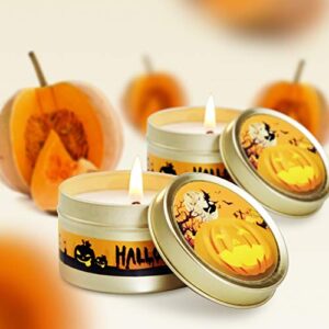 Halloween Decorations Fall Candles, 4 Packs Natural Soy Candles for Home Scented Candles Gift Set Halloween Decor, Halloween Scented Candles Gift Set for Women, Halloween Decor Halloween Party Favors