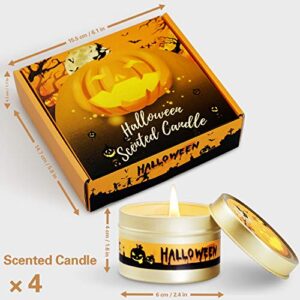 Halloween Decorations Fall Candles, 4 Packs Natural Soy Candles for Home Scented Candles Gift Set Halloween Decor, Halloween Scented Candles Gift Set for Women, Halloween Decor Halloween Party Favors