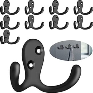 Suprwolf 8 Pack Heavy Duty Double Prong Coat Hooks Wall Mounted with 16 Screws Retro Double Robe Hooks Utility Hooks for Coat, Scarf, Bag, Towel, Key, Cap, Cup, Hat (Black)