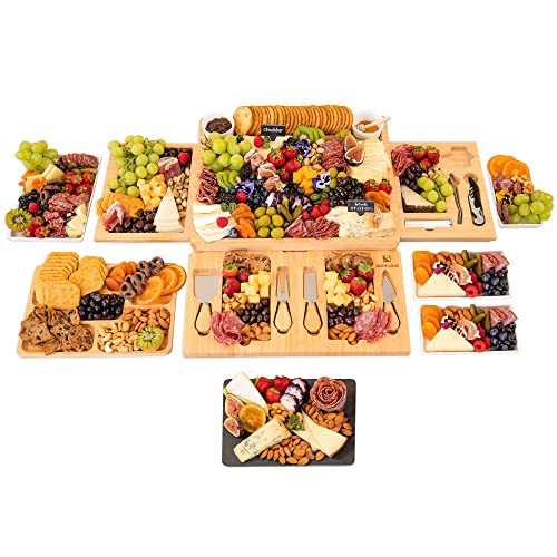 MARVELHAUS Large Cheese Board Set with 21 Accessories - Swivel Design Bamboo Charcuterie Board and Cheese Platter - Kitchen Gadgets, Apartment Essentials, Cheese Boards Charcuterie Boards