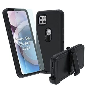 NUFR for Moto One 5G Ace Case,Motorola One 5G Ace 2021 Heavy Duty case[ with Clip], [Shockproof] [Dropproof] [Dust-Proof], Compatible with Motorola one 5G ace (Black)