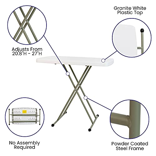 Flash Furniture Folding Table - Granite White - Height Adjustable - 30 Inch - TV Tray - Commercial Grade Laptop Table