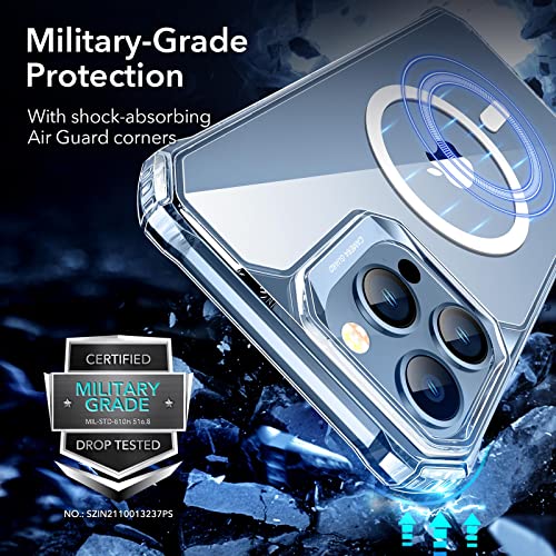 ESR Air Armor Magnetic Case with HaloLock Compatible with iPhone 13 Pro Case, Compatible with MagSafe, Military-Grade Protection, Yellowing-Resistant Hard Back, Shock-Absorbing Corners, Clear
