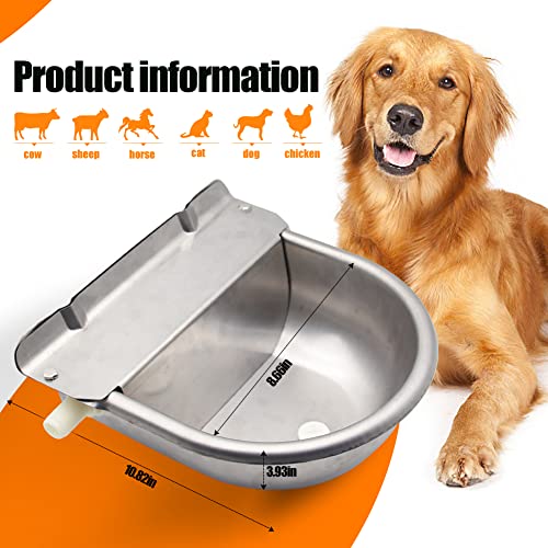 APlayfulBee Automatic Waterer Livestock Water Bowl Stainless Steel Trough with Float Valve for Cattle Cow Pig Sheep Pet Dog with Drain Plug