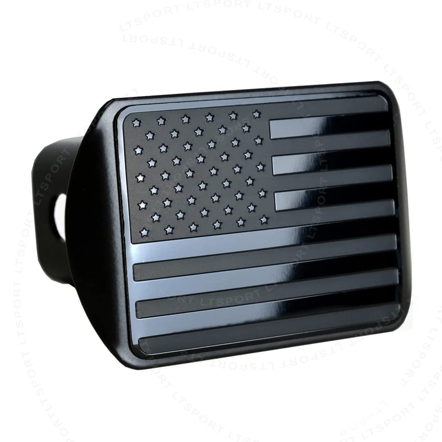 Aluminum Made Tow Trailer Hitch Cover Receiver Black American Flag Emblem Plug