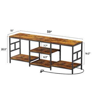 Amosic TV Stand Media Entertainment Center with Power Outlet, TV Stand for TV up to 70 Inch, TV Table, Entertainment Center, 3-Tier TV Console, for Living Room, Entertainment Room, Rustic Brown