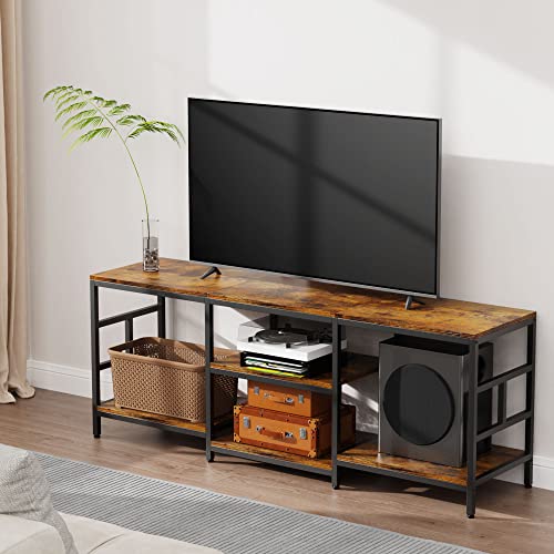 Amosic TV Stand Media Entertainment Center with Power Outlet, TV Stand for TV up to 70 Inch, TV Table, Entertainment Center, 3-Tier TV Console, for Living Room, Entertainment Room, Rustic Brown