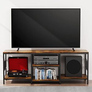 Amosic TV Stand Media Entertainment Center with Power Outlet, TV Stand for TV up to 70 Inch, TV Table, Entertainment Center, 3-Tier TV Console, for Living Room, Entertainment Room, Rustic Brown