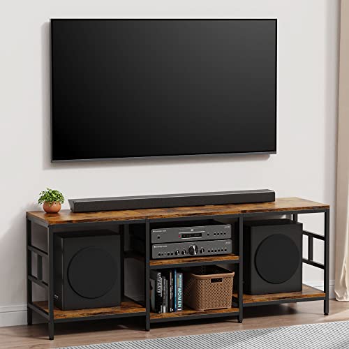 Amosic TV Stand Media Entertainment Center with Power Outlet, TV Stand for TV up to 70 Inch, TV Table, Entertainment Center, 3-Tier TV Console, for Living Room, Entertainment Room, Rustic Brown