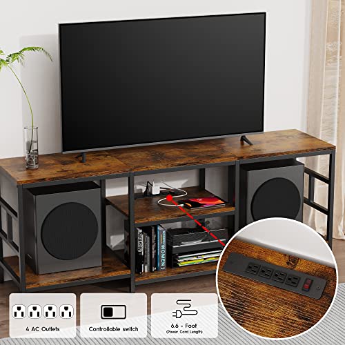 Amosic TV Stand Media Entertainment Center with Power Outlet, TV Stand for TV up to 70 Inch, TV Table, Entertainment Center, 3-Tier TV Console, for Living Room, Entertainment Room, Rustic Brown