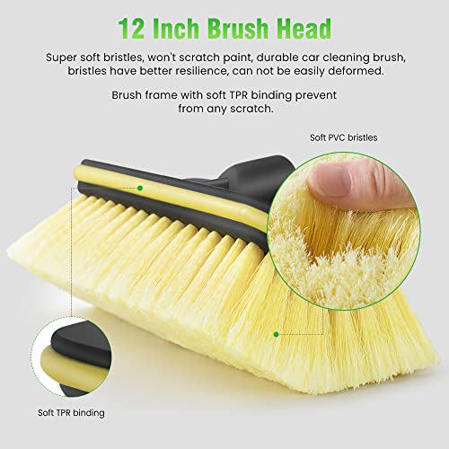 JINHILL Car Wash Brush with Long Handle - 17-67 Inch Telescopic Flow Through Car Washing Brush with On/Off Switch, 10" Soft Bristle Head for RV, Trucks, Deck, Panel, No Scratch Dip Car Cleaning Brush