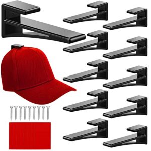 queekay 10 pieces hat display rack hanger hooks holder for wall mounted hat rack with double-sided tape and screw for baseball hat display store door closet office bedroom hat collectors (black)