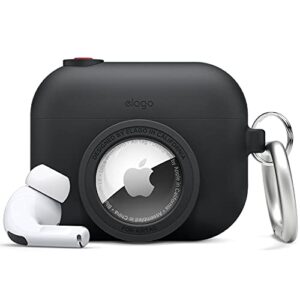 elago snapshot cover compatible with apple airpods pro, compatible with airtags[black] - cute classic camera design, locator case, drop protection, key ring included, tracking device not included