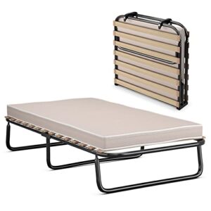 goflame folding bed cot size, rollaway guest bed with memory foam mattress and metal frame for adults, portable sleeping bed for home and office, made in italy