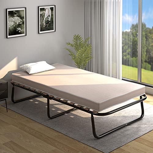 GOFLAME Folding Bed Cot Size, Rollaway Guest Bed with Memory Foam Mattress and Metal Frame for Adults, Portable Sleeping Bed for Home and Office, Made in Italy