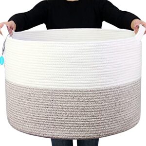 Casaphoria XXXLarge Cotton Rope Basket 21.7" x 21.7" x 13.8" Woven Laundry Blanket Basket Basket with Handle Storage Comforter Cushions Thread Laundry Hamper