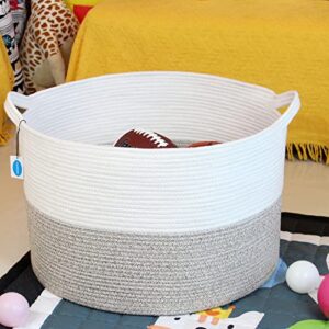 Casaphoria XXXLarge Cotton Rope Basket 21.7" x 21.7" x 13.8" Woven Laundry Blanket Basket Basket with Handle Storage Comforter Cushions Thread Laundry Hamper