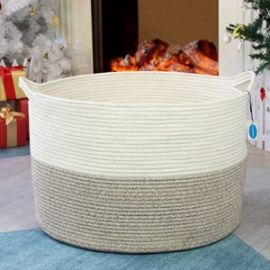 Casaphoria XXXLarge Cotton Rope Basket 21.7" x 21.7" x 13.8" Woven Laundry Blanket Basket Basket with Handle Storage Comforter Cushions Thread Laundry Hamper