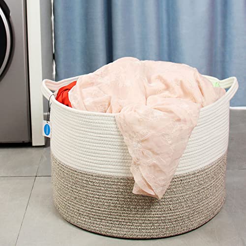 Casaphoria XXXLarge Cotton Rope Basket 21.7" x 21.7" x 13.8" Woven Laundry Blanket Basket Basket with Handle Storage Comforter Cushions Thread Laundry Hamper