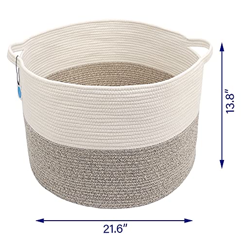 Casaphoria XXXLarge Cotton Rope Basket 21.7" x 21.7" x 13.8" Woven Laundry Blanket Basket Basket with Handle Storage Comforter Cushions Thread Laundry Hamper