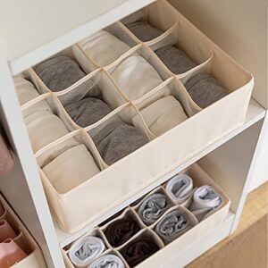 STYLIFING Bra Socks Underwear Organizer 3 Pack, Foldable Closet Organizer Drawer Soft Fabric Dresser Drawer Divider Bins for Bra Underwear Socks Ties Lingerie (Beige)