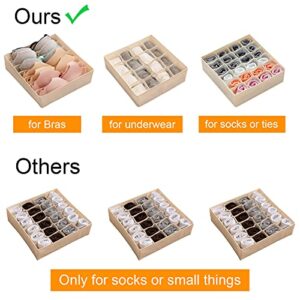 STYLIFING Bra Socks Underwear Organizer 3 Pack, Foldable Closet Organizer Drawer Soft Fabric Dresser Drawer Divider Bins for Bra Underwear Socks Ties Lingerie (Beige)