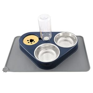 gaofan triple dog cat bowls set, two detachable stainless steel bowls, with automatic water dispenser plus no spill non skid waterproof silicon mat for small medium size dog cat