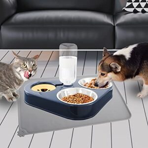 GaoFan Triple Dog Cat Bowls Set, Two Detachable Stainless Steel Bowls, with Automatic Water Dispenser Plus No Spill Non Skid Waterproof Silicon Mat for Small Medium Size Dog Cat