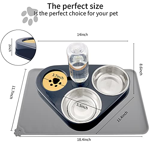 GaoFan Triple Dog Cat Bowls Set, Two Detachable Stainless Steel Bowls, with Automatic Water Dispenser Plus No Spill Non Skid Waterproof Silicon Mat for Small Medium Size Dog Cat