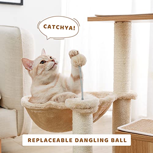 PEQULTI Cat Tree Modern Cat Tower for Indoor Cats,Multilevel Cat Play House with Large Condo, Spacious Hammock, Cozy Top Perch,Scratching Post and Dangling Balls