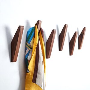 duuo wood wall hooks, 6 pack black walnut coat hooks minimalist design heavy duty robe hook wall mounted rustic wooden hooks clothes hanger hat rack hooks for hanging bathroom towels. (walnut 6hook)