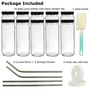 Ruckae 16oz 10 Pack Juice Bottles, Glass Bottles Juicing Bottles with Lids, Smoothie Cup with Lids and Straws, Glass Water Bottle Mason Jar Drinking Glasses for Juicing, Smoothies, Kombucha